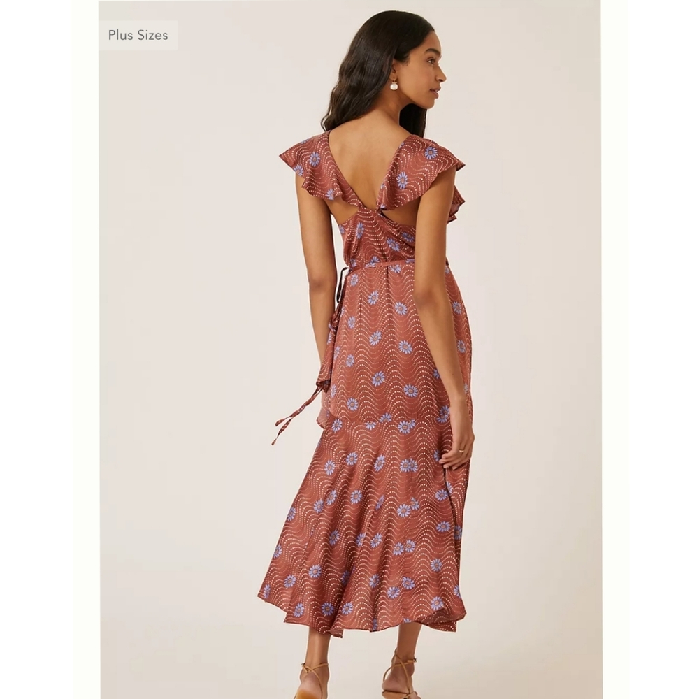 Anthropologie Ruffle-Sleeve Printed-Wrap Maxi Dress Size XL - Picture 3 of 10